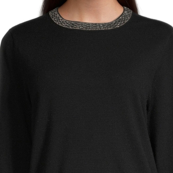 𝅺LIZ Claiborne Black Jewel Neck 3/4 Sleeve Sweater - Picture 4 of 7